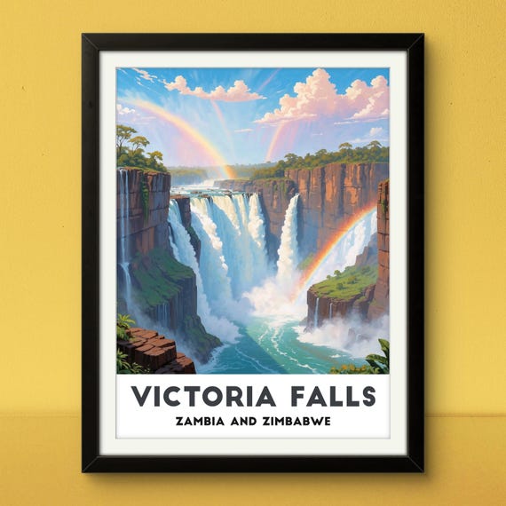 Victoria Falls Poster Majestic African Waterfall Art Natures Wonder Print Rainbow Landscape Decor