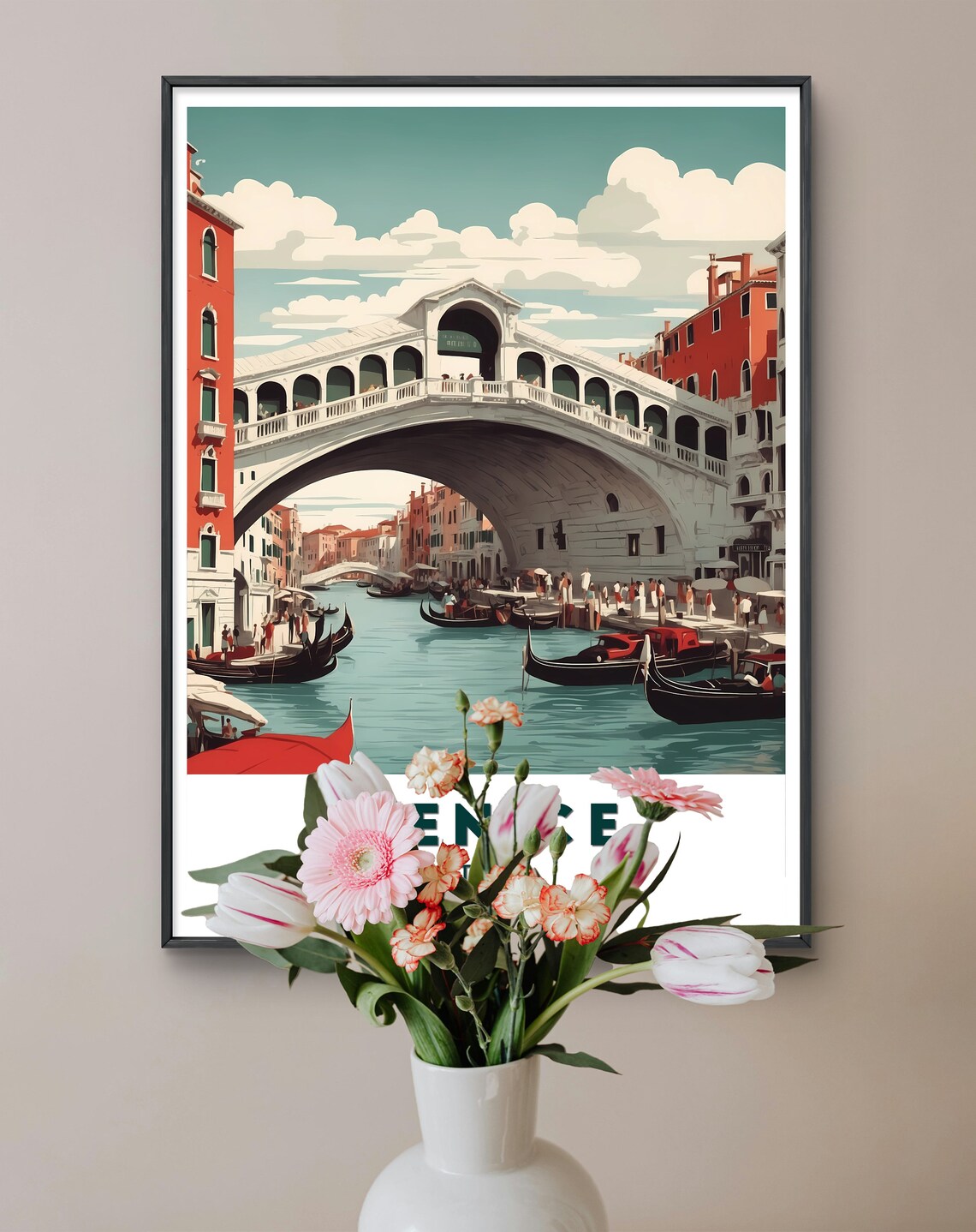 Venice Italy Rialto Bridge Grand Canal Gondolas Vintage Travel Poster - Image 2