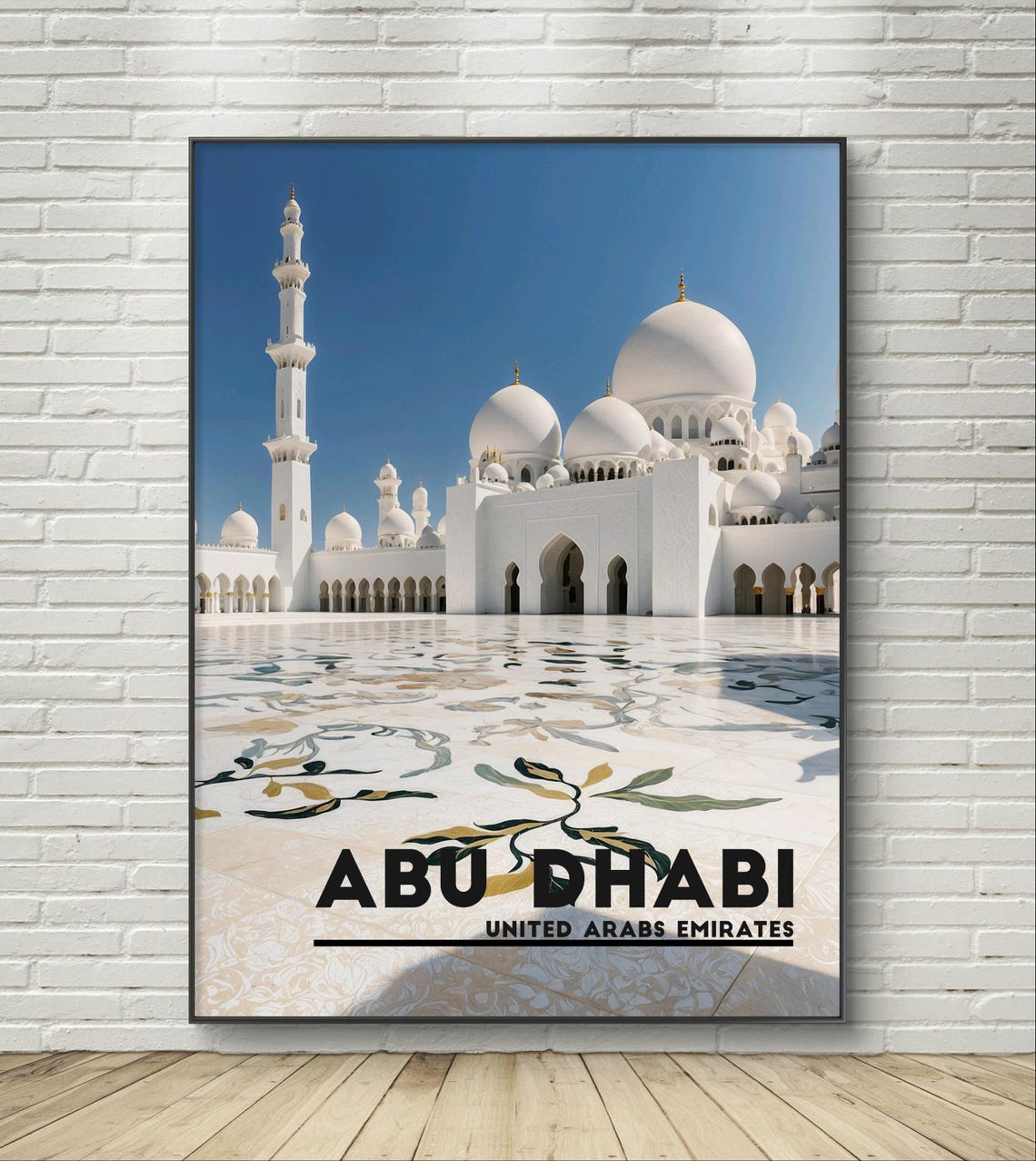 Abu Dhabi Grand Mosque White Marble Courtyard UAE Travel Poster