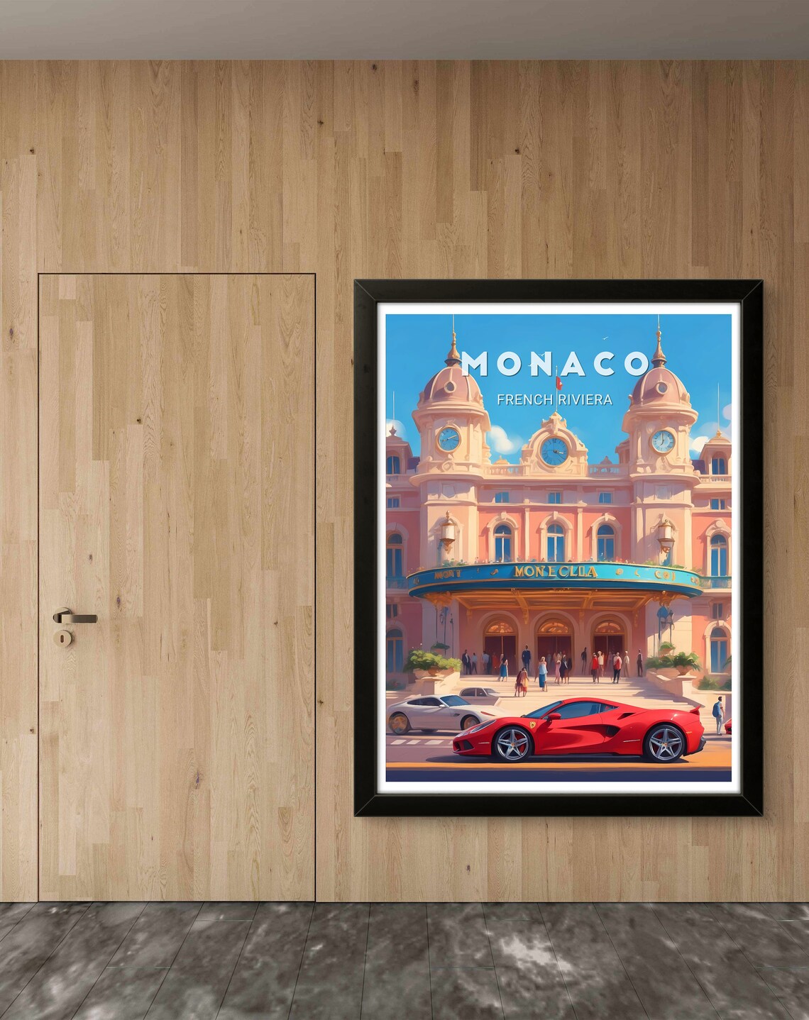 Monaco French Riviera Monte Carlo Casino Red Sports Car Poster - Image 2