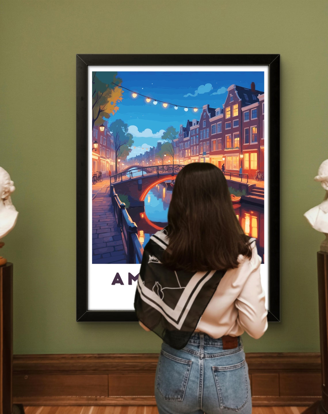 Amsterdam Canal Bridge Night Lights Netherlands Travel Poster - Image 2