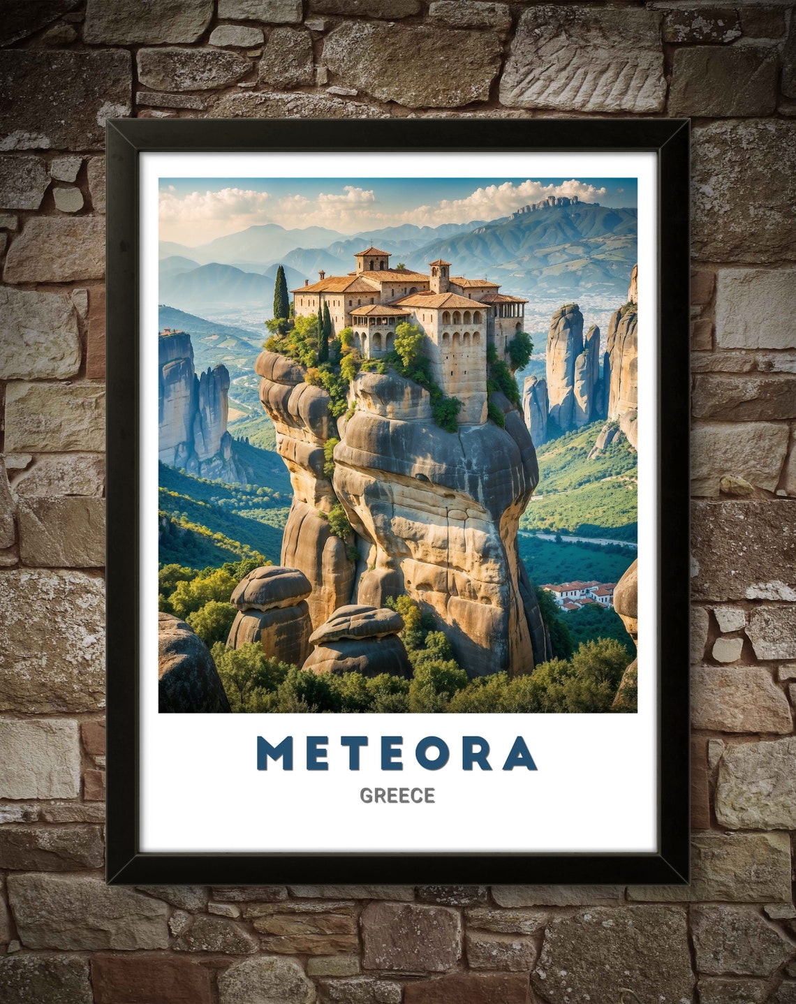 Meteora Monastery Cliff Rock Pillar Greece Photography Poster