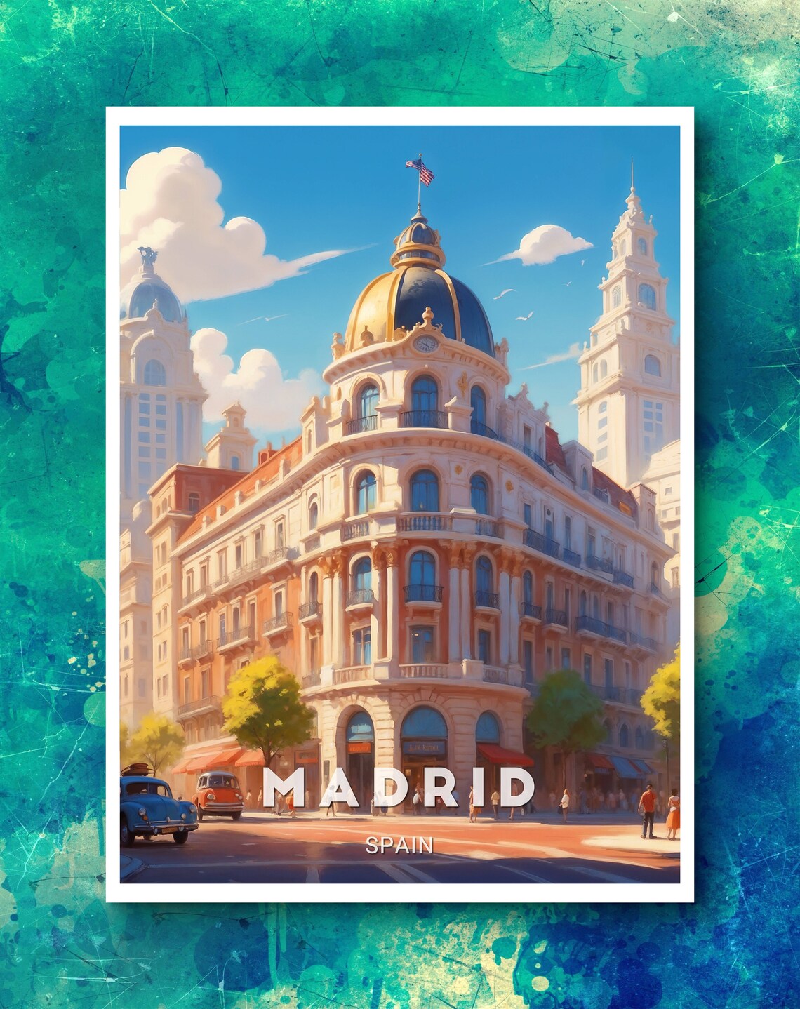 Madrid Spain Sunny Street Classic Buildings Daytime Art Poster