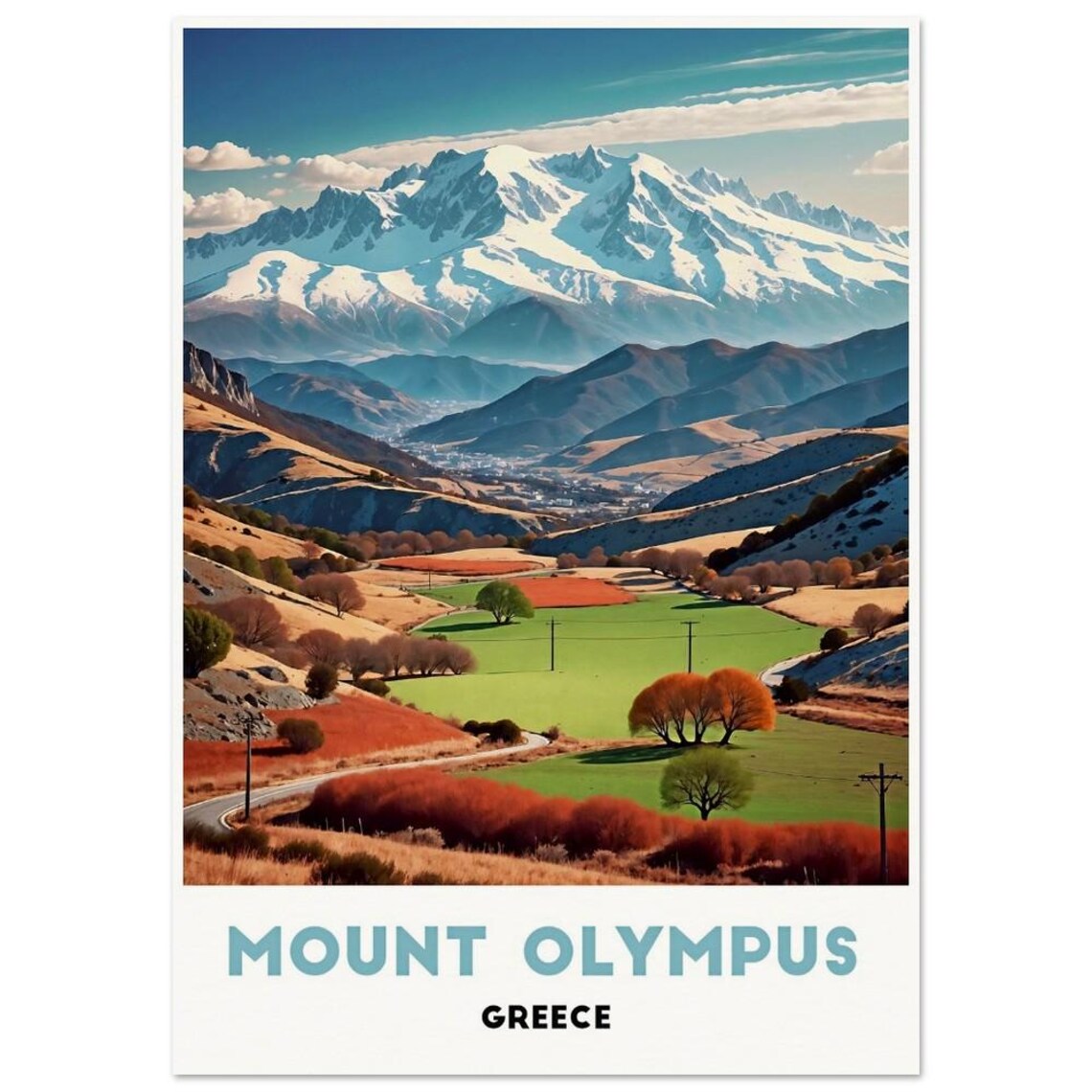Mount Olympus Greece Snow Capped Peaks Valley Travel Autumn Poster
