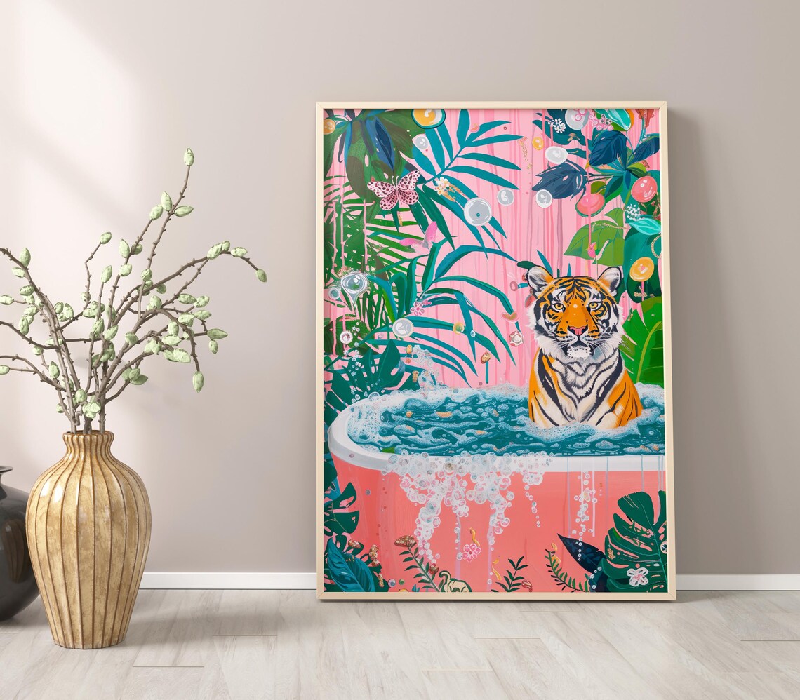 Tiger In Bathtub Art Print, Funny Bathroom Decor - Image 4