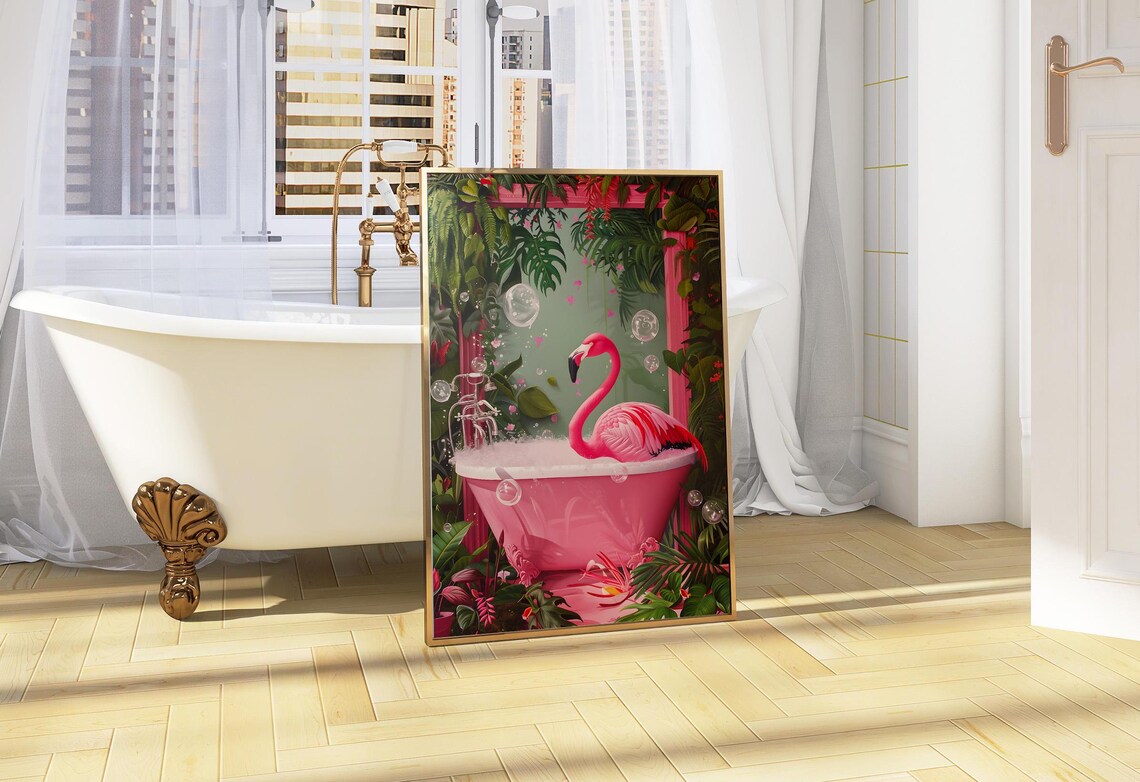 Flamingo In Bathtub Print, Funny Bathroom Art - Image 4