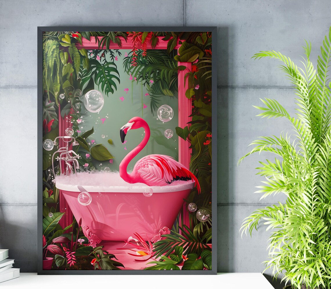 Flamingo In Bathtub Print, Funny Bathroom Art - Image 3