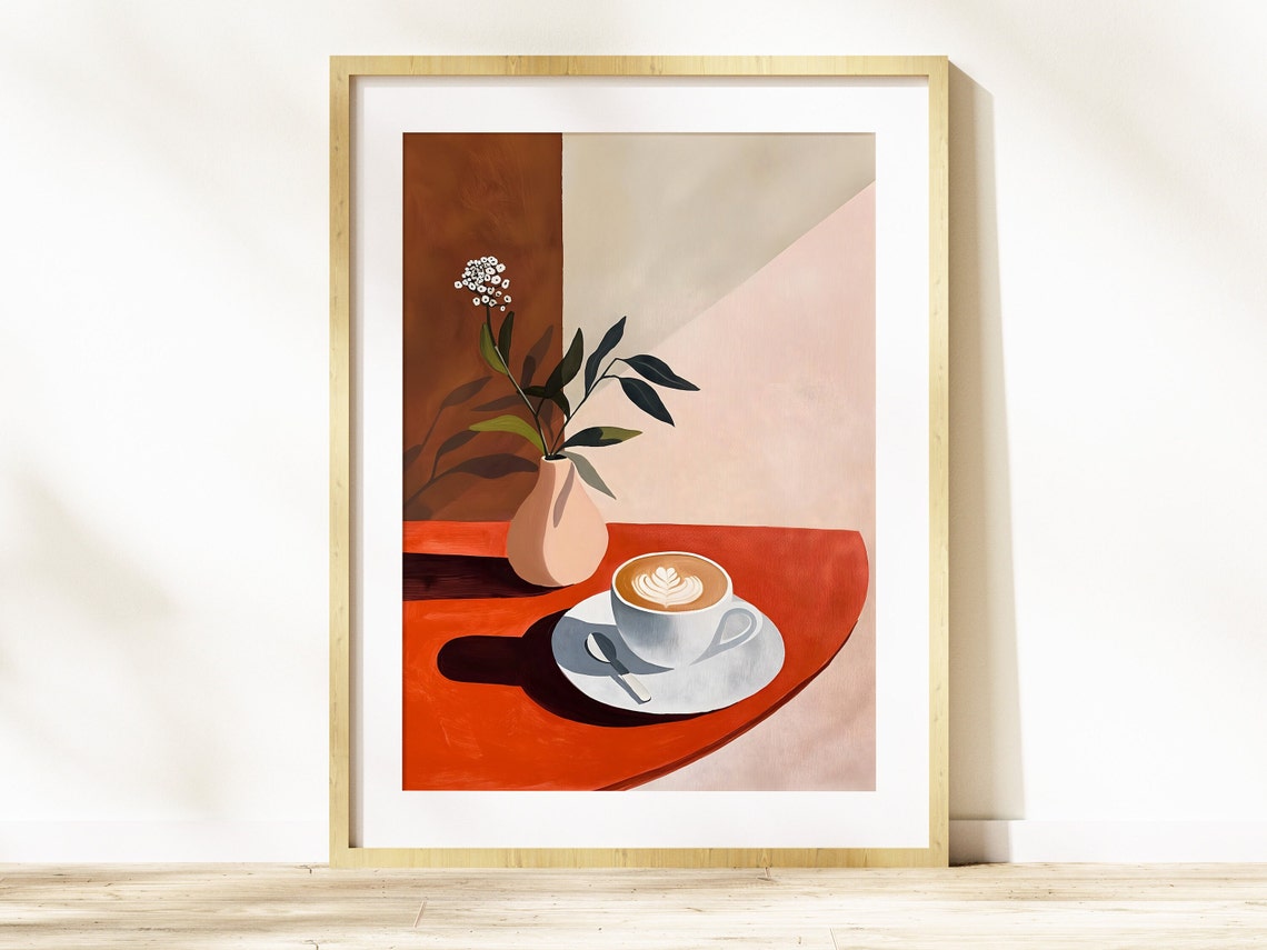 Minimalist Coffee Cup Latte Art And Boho Vase Kitchen Poster - Image 2