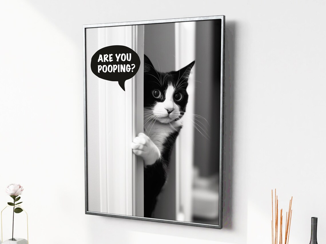 Funny Bathroom Cat Poster, Toilet Humor Art Print - Image 4