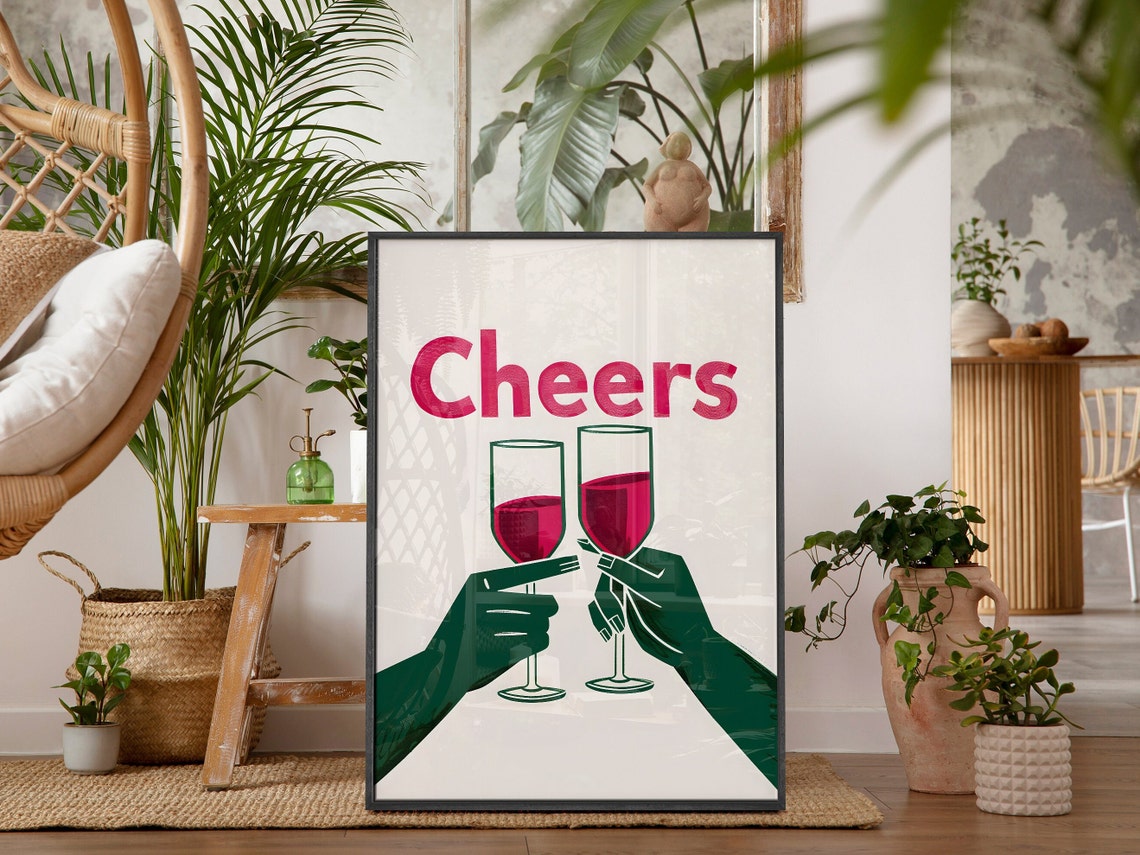 Cheers Toasting Wine Glasses Green Hands Retro Pop Art Party Poster - Image 2