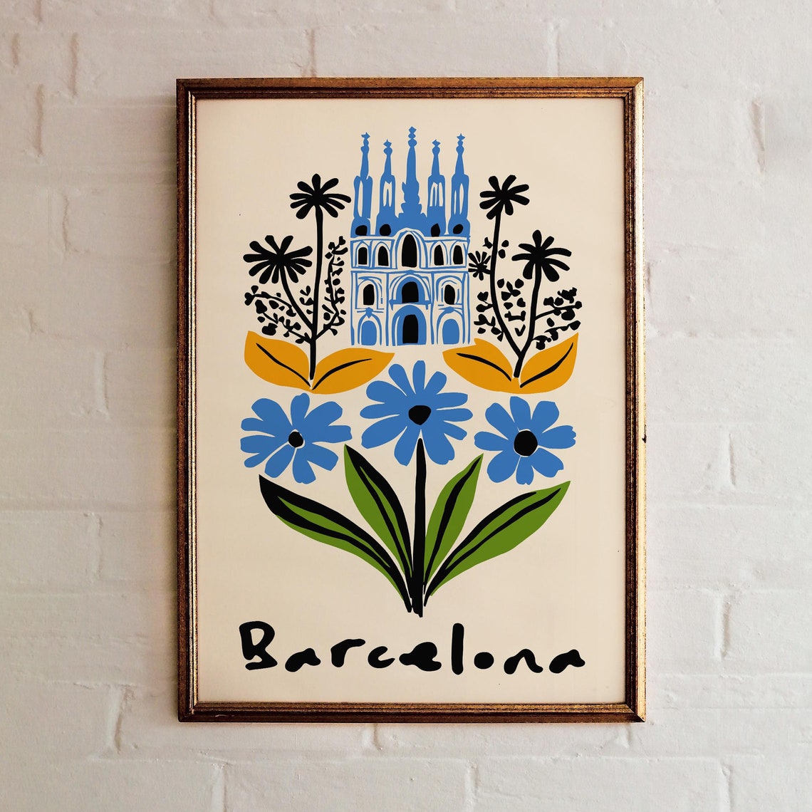 Barcelona Flower And Architecture Poster Sagrada Familia Print Colorful Botanical Art Cityscape Wall Art Barcelona Travel Decor Airbnb