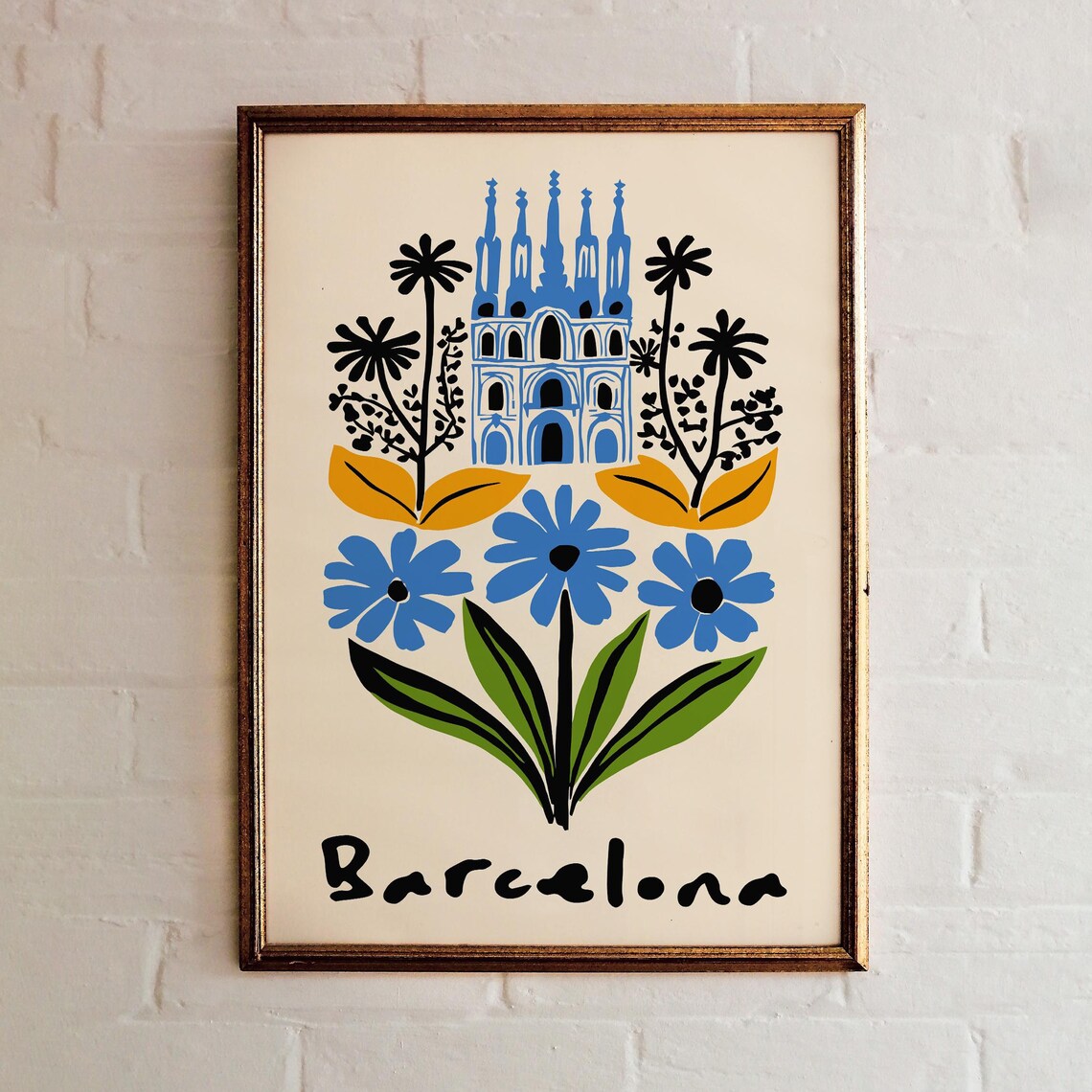 Barcelona Sagrada Familia Blue Flower City Travel Decor Poster