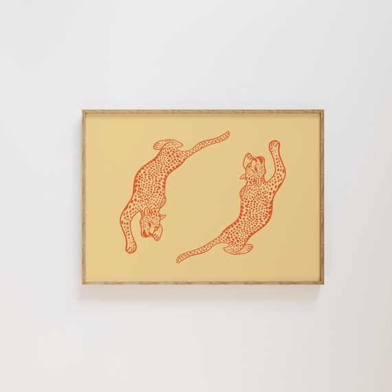 Playful Orange Leopards Preppy Animal Print Horizontal Decor