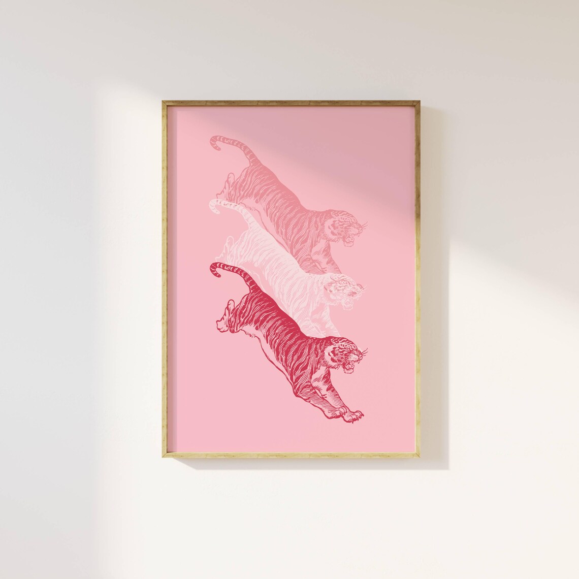 Pink Tiger Trio Preppy Gradient Jungle Cat Dance Party Wall Art