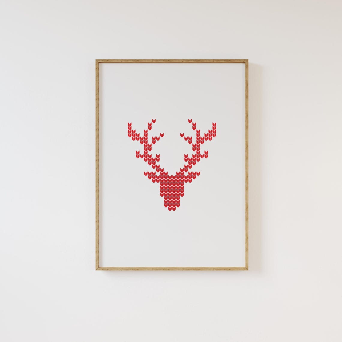 Cute Red Knit Stitch Reindeer Head Minimalist Christmas Wall Art