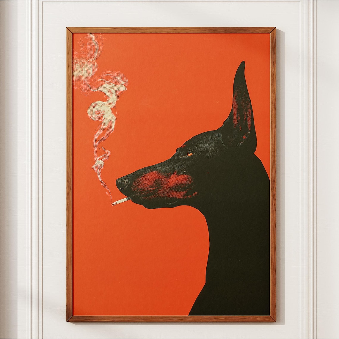Doberman Smoking Cigarette Vintage Bar Poster Print