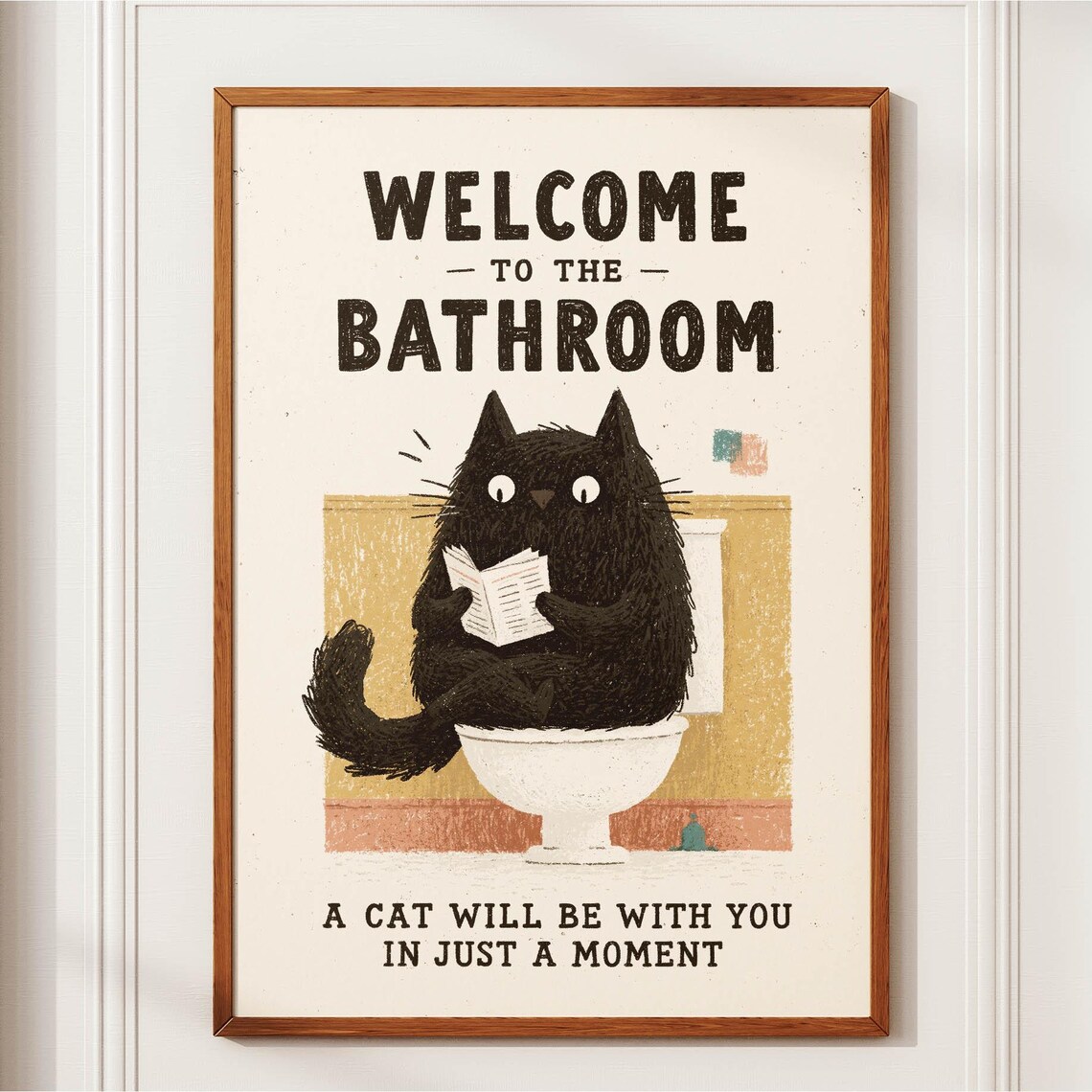 Welcome to the Bathroom Black Cat on Toilet Funny Quote Poster