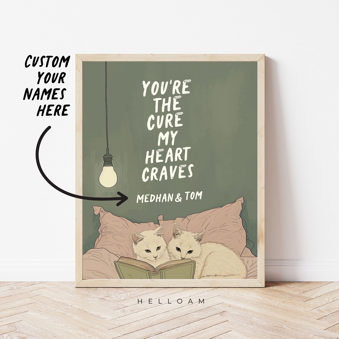 Personalized Cat Couple Reading in Bed You Are the Cure My Heart Poster - Image 3