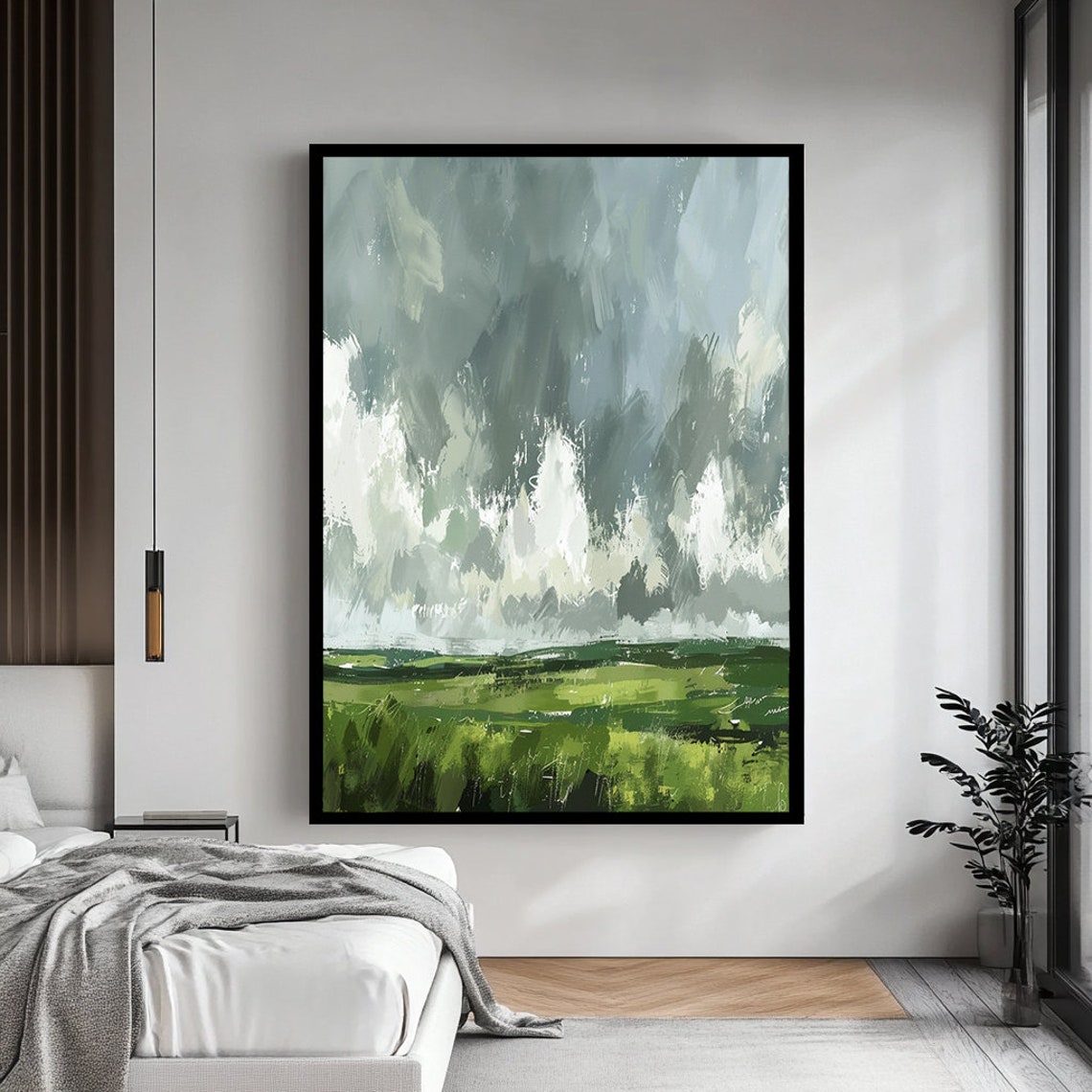 Impressionist Green Meadow Field Dramatic Sky Painterly Art Poster - Image 4