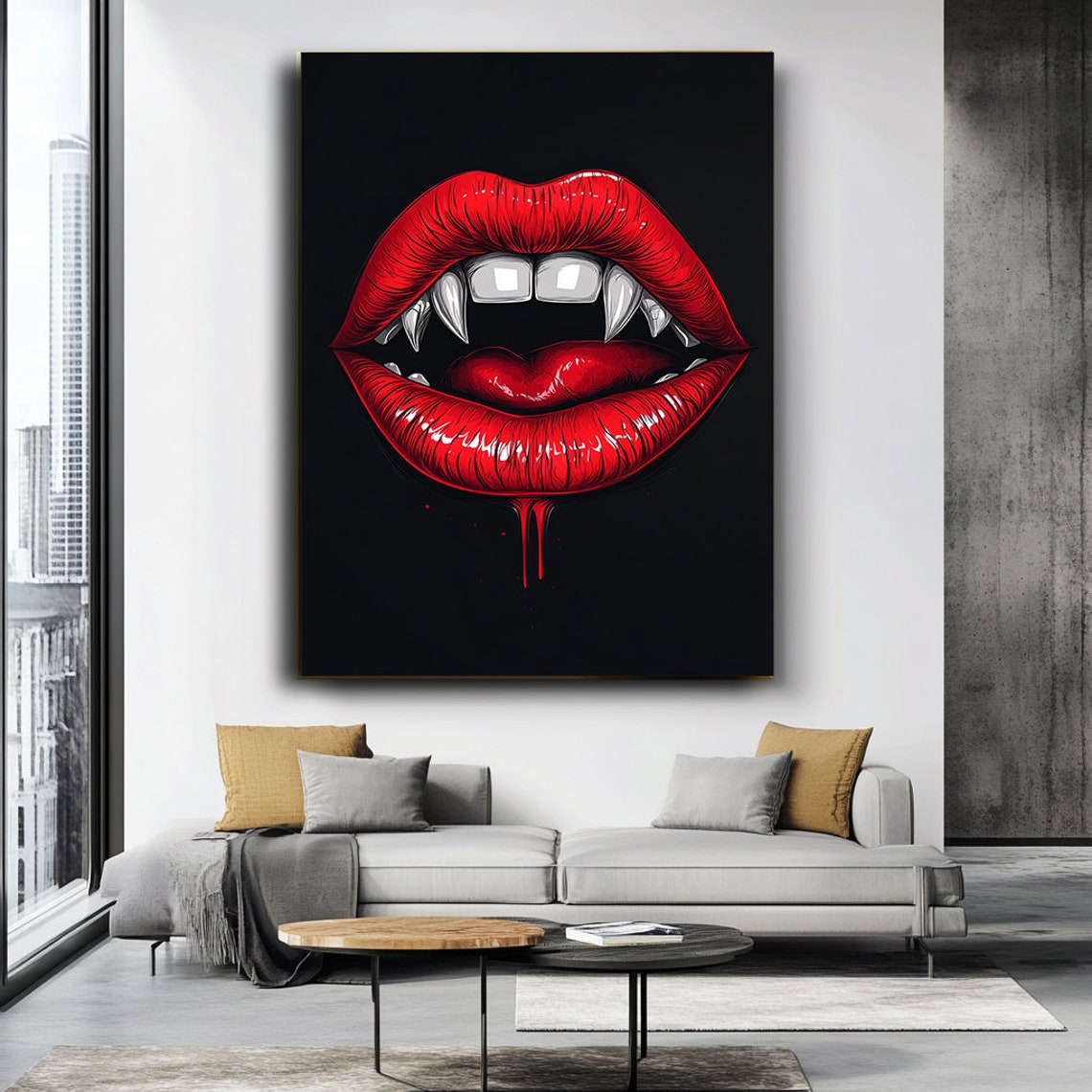 Vampire Red Lips Fangs Gothic Dark Horror Halloween Art Poster - Image 3