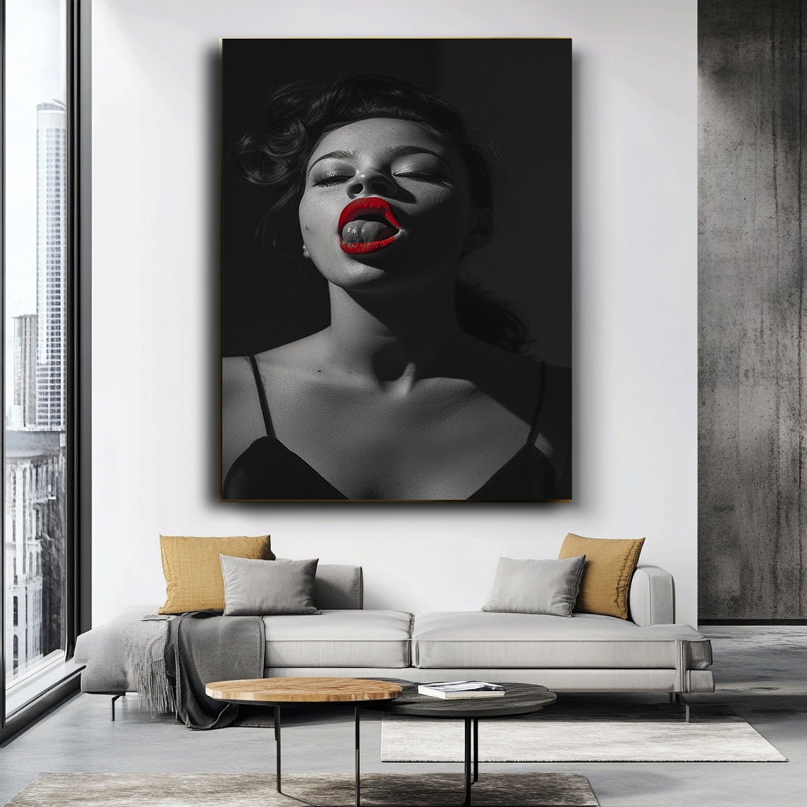 Red Lipstick Woman Art Bold And Elegant Female Portrait Glamorous Wall Decor - Image 4
