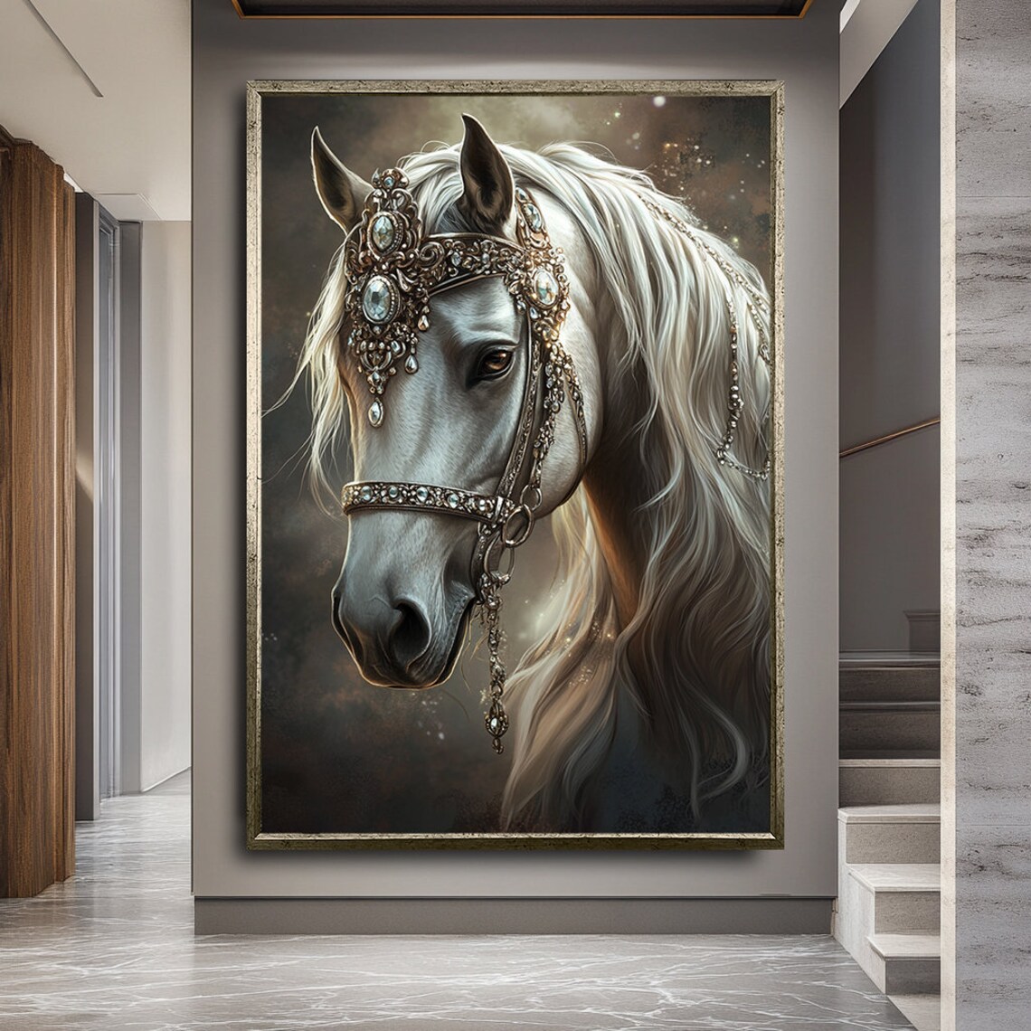 Abstract White Horse Art Print, Modern Equine Decor - Image 2