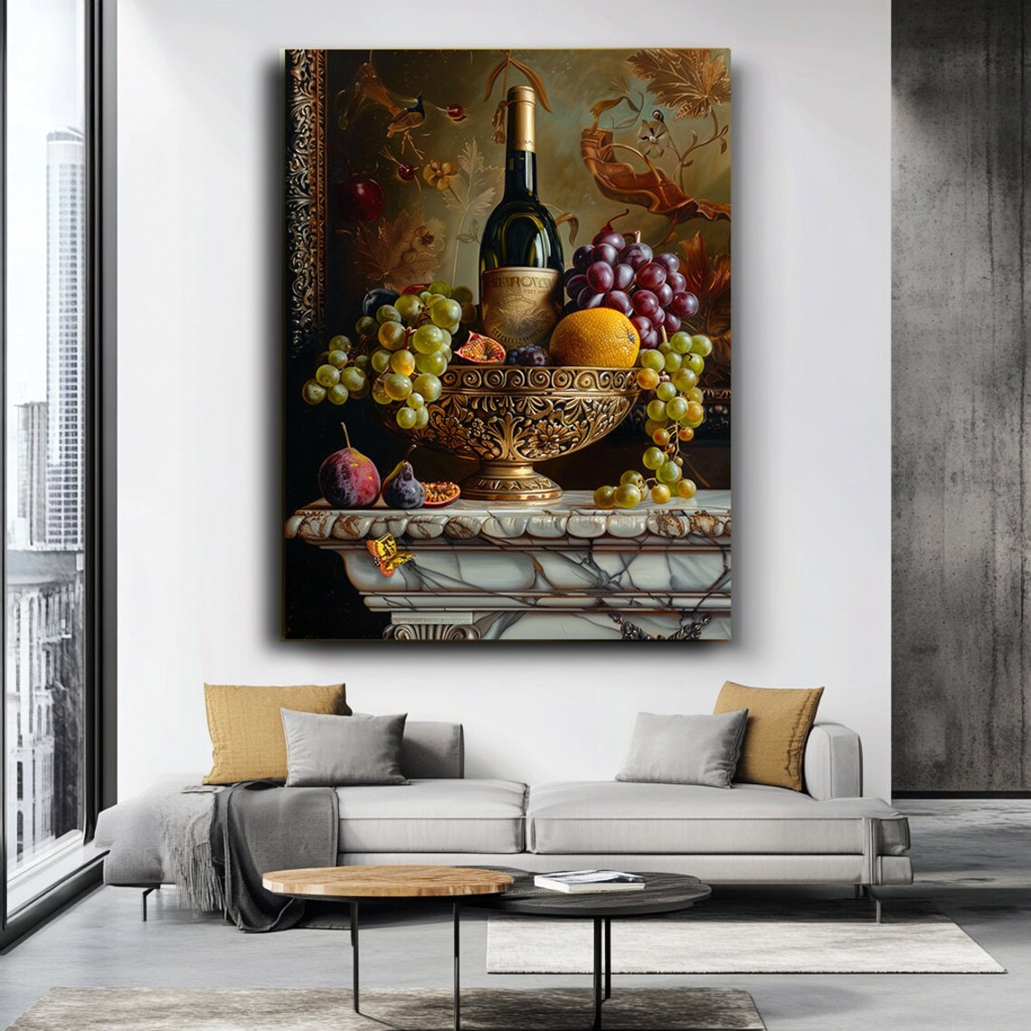 Ornate Bowl Filled With Grapes Art Natrmord Art Still Life Wall Art Modern Kitchen Decor Modern Wall Decor Fruit Art - Image 3