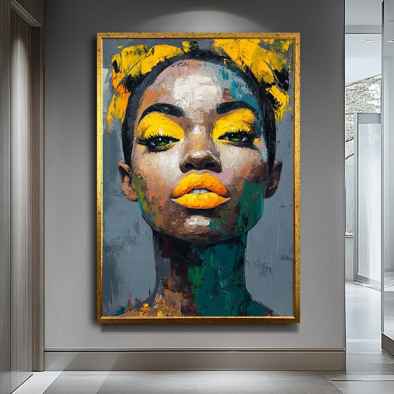 African Woman Wall Art African Woman With Yellow Lips And Eyes Print African Art African People African Style