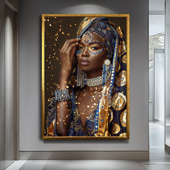 African Woman Art Elegant African Woman With Headwrap Art Bold And Stylish Portrait Cultural Wall Decor Wall Art