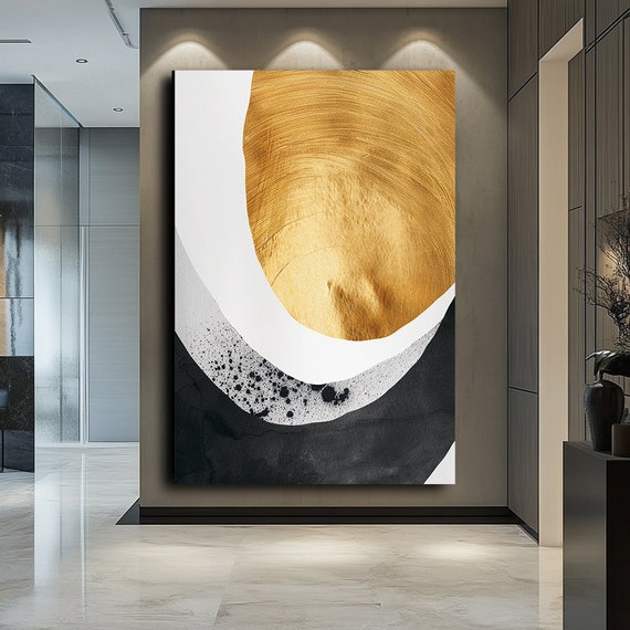Modern Abstract Art Gold Gray Black And White Abstract Art Modern Geometric Print Elegant Neutral Wall Decor