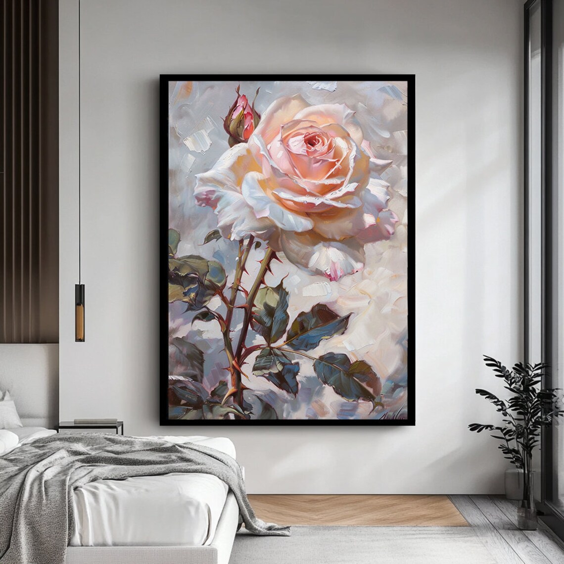 Blush Pink Rose Oil Painting Delicate Floral Close-Up Poster - Image 4