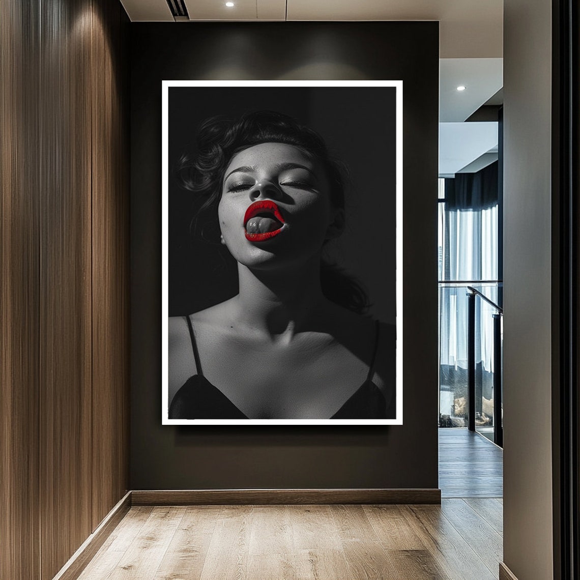 Red Lipstick Woman Art Bold And Elegant Female Portrait Glamorous Wall Decor - Image 2