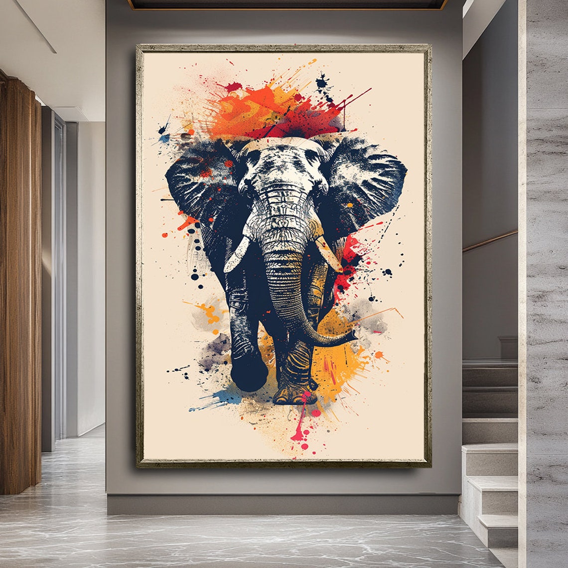 Elephant Head Pop Art Colorful Paint Splash Animal Wall Poster - Image 3