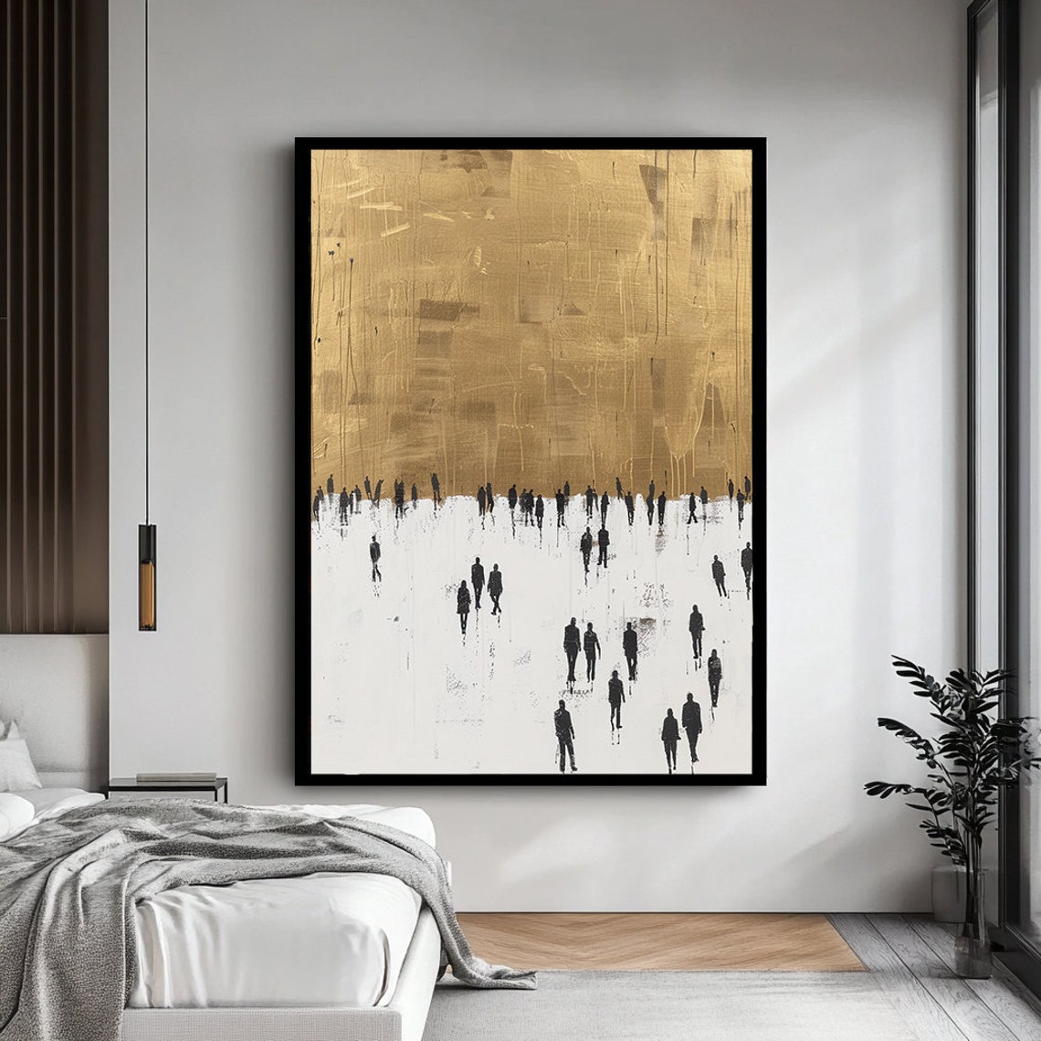 Gold Abstract With Black Crowd Silhouettes Minimalist Poster - Image 4