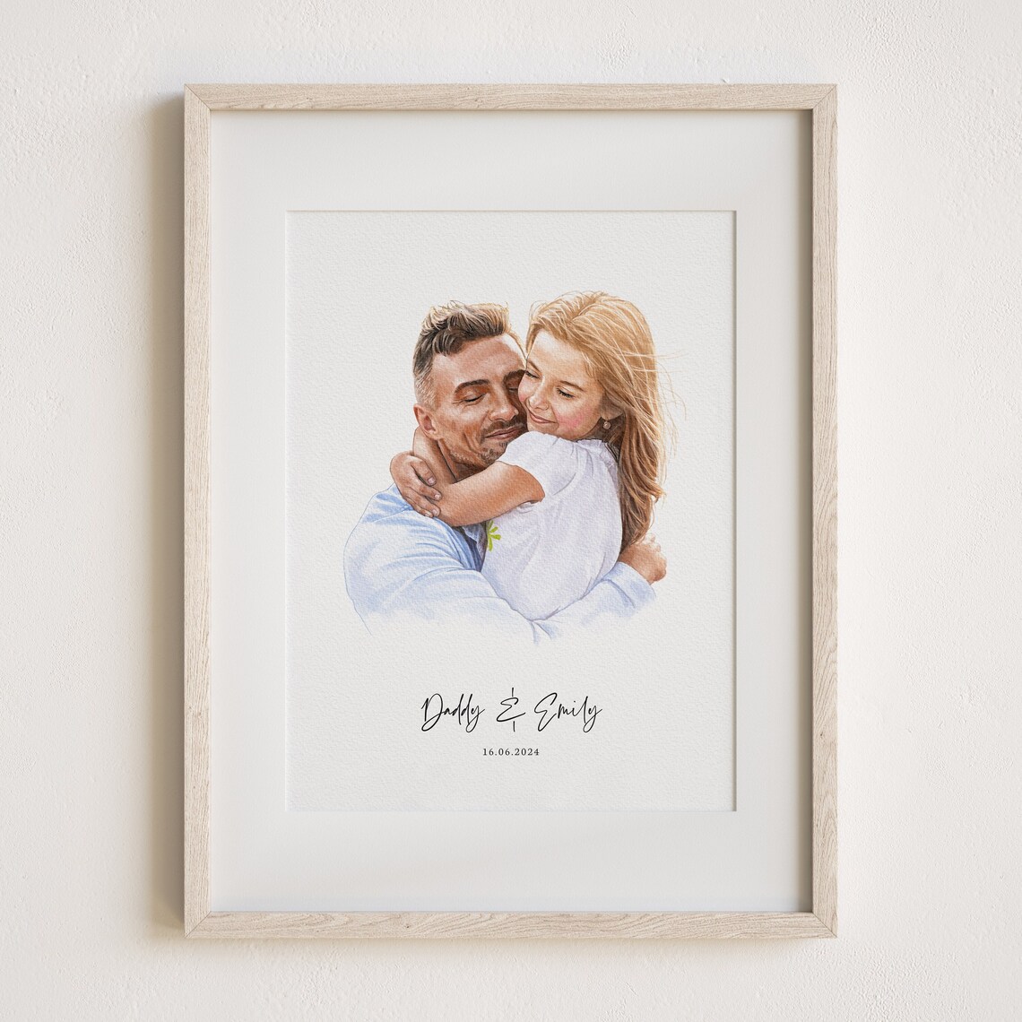Personalized Watercolour Dad and Girl Portrait Art
