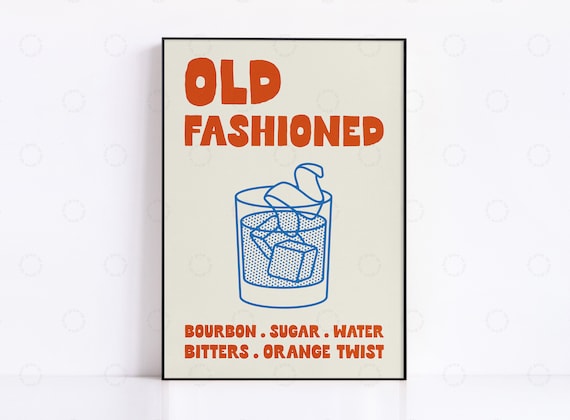 Classic Old Fashioned Bourbon Cocktail Recipe Retro Bar Poster