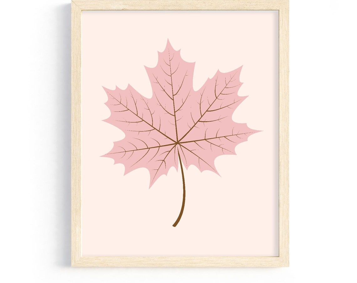 Pink Maple Leaf Botanical Minimalist Fall Autumn Nursery Wall Art