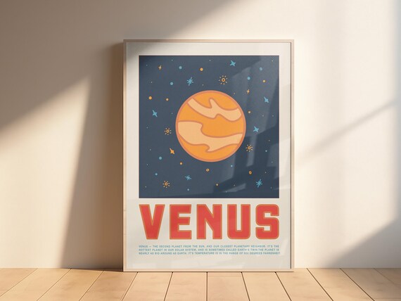Retro Venus Planet on Starry Night Sky Kids Room Space Poster