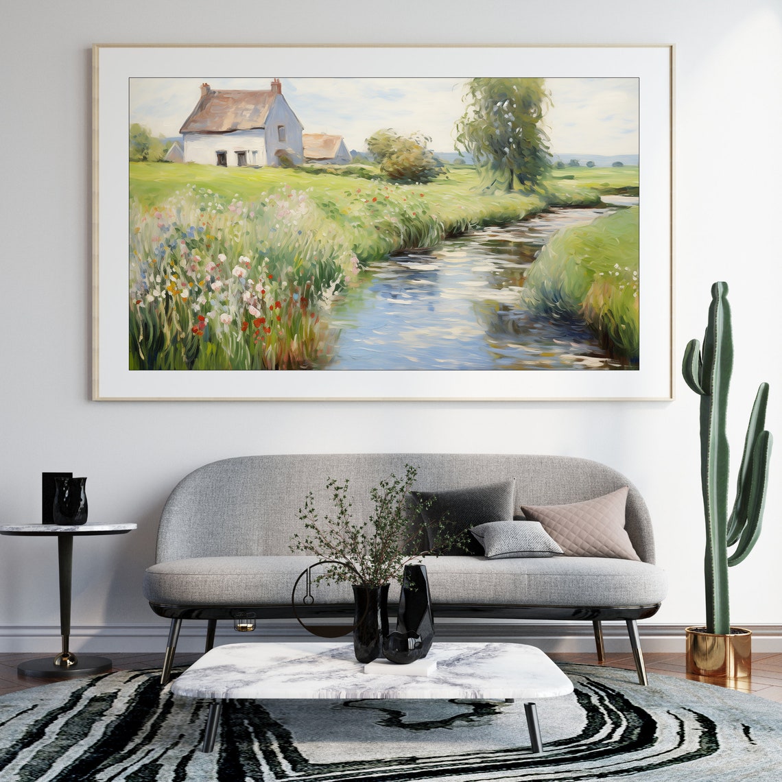 Cottage By A Stream Spring Garden Impressionist Country Poster - Image 3