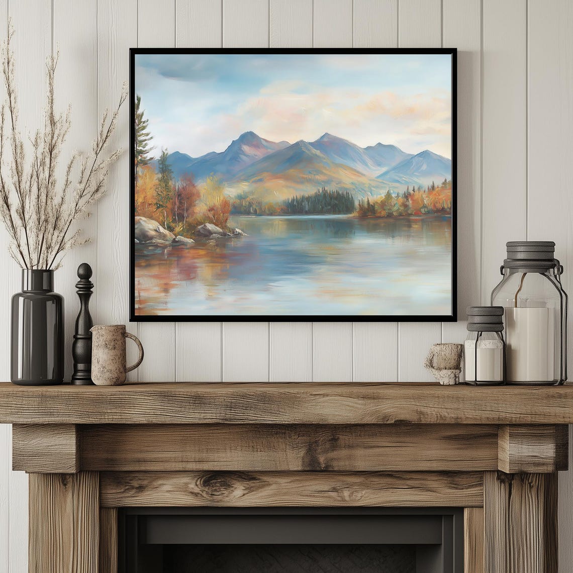 Autumn Lake With Mountains Fall Foliage Reflection Landscape Poster - Image 4