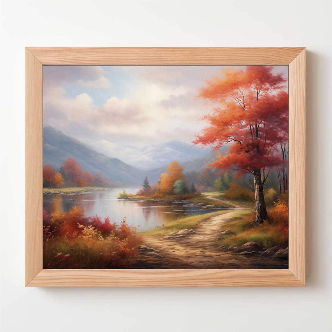 Autumn Lakeside Forest Path Red Maple Vintage Fall Landscape Poster - Image 5