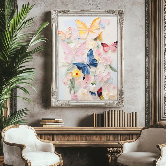 Pastel Butterfly Painting Insect Art Print Girly Tween Wall Decor Colorful Animal Watercolor Kids Room 373