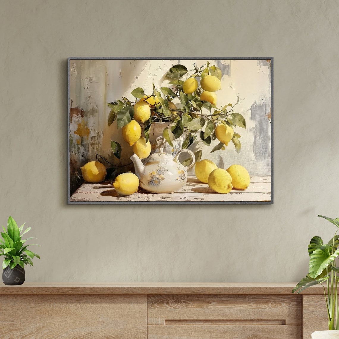 Sunlit Lemons Floral Teapot French Country Kitchen Still Life Poster - Image 4