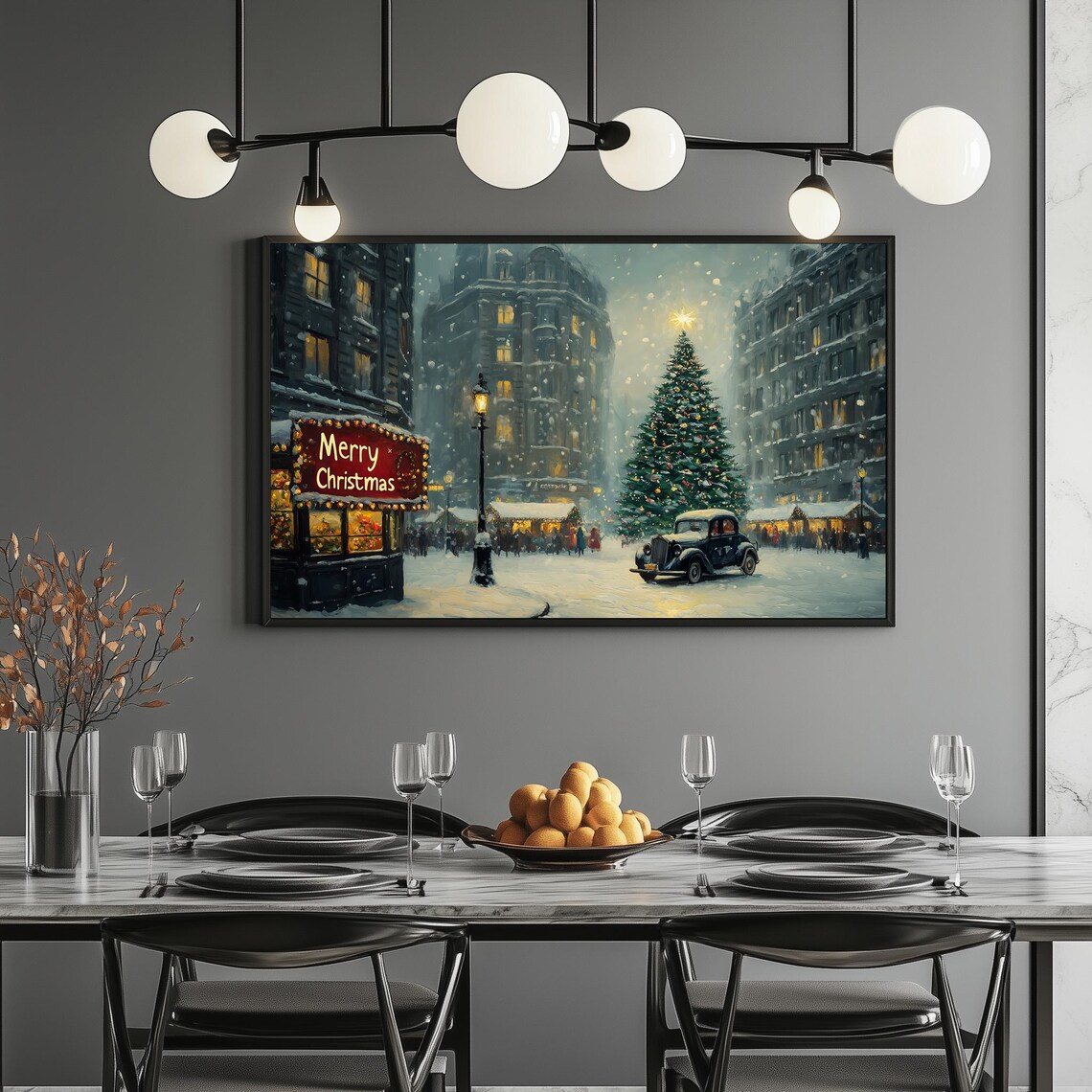 Vintage Christmas Town Art Print, Farmhouse Decor - Image 4