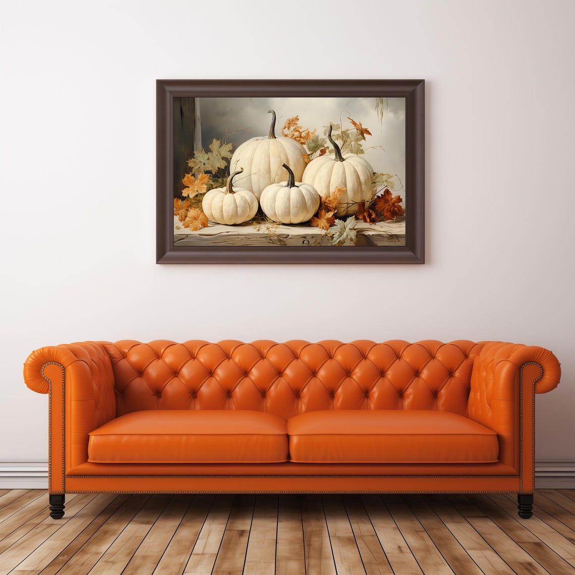 White Pumpkins Autumn Leaves Rustic Farmhouse Fall Still Life Poster - Image 2
