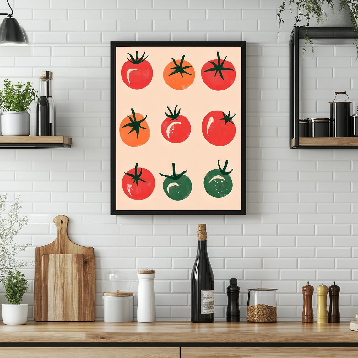 Tomato Grid Illustrations Red Orange Green Modern Kitchen Wall Art - Image 4