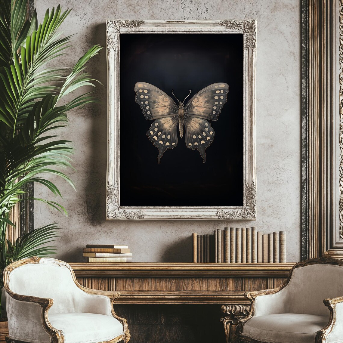 Dark Gothic Butterfly Black Background Vintage Specimen Style Poster - Image 4