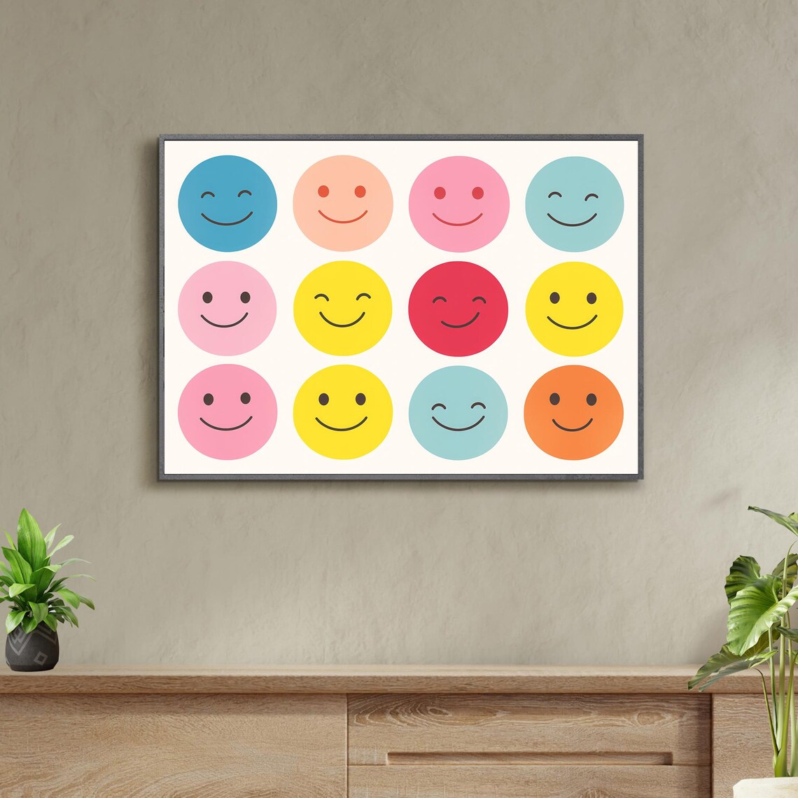 Colorful Smiley Face Grid Happy Faces Nursery Playroom Wall Poster - Image 3