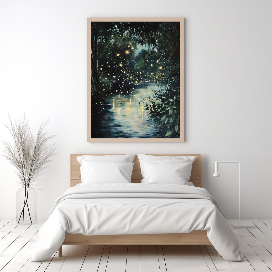 Fireflies Over Night Forest Stream Glowing Moody Woodland Wall Poster - Image 4