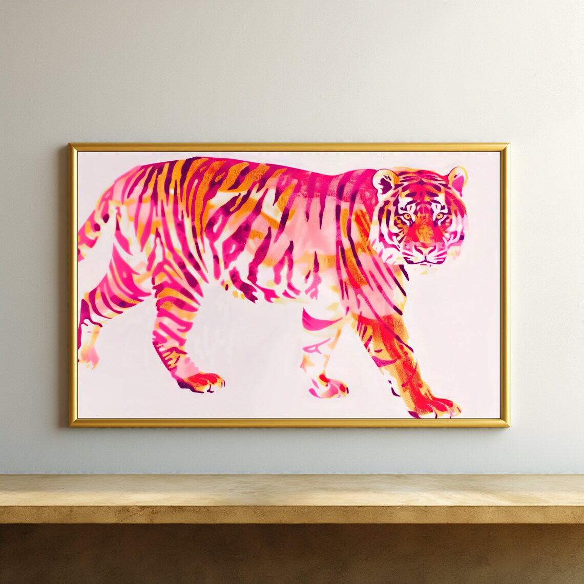 Pink Orange Tiger Watercolor Painting Bold Colorful Maximalist Animal Art - Image 2
